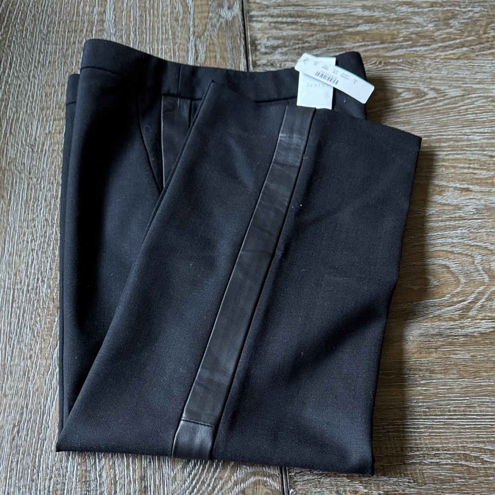 J. Crew Black Tuxedo Pants with Leather Detail